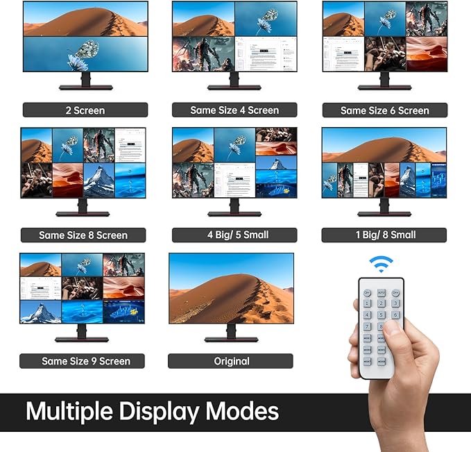 MT-VIKI 4K HDMI Multi-Viewer 9x1 w/IR Remote, 4K@30Hz Seamless HDMI Switcher 9 in 1 Out for PS4/PS5/Security Camera