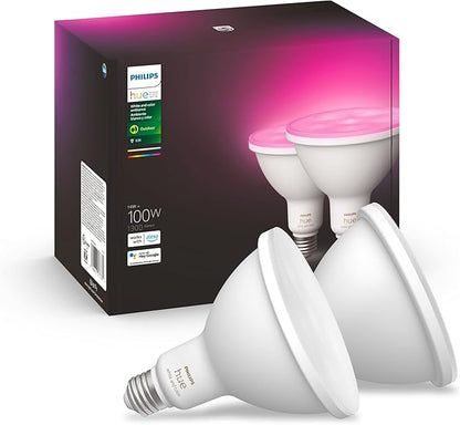 Philips Hue Smart 100W PAR38 LED Bulb - White and Color Ambiance Color-Changing Light - 2 Pack & Smart 60W A19 LED Bulb - White and Color Ambiance Color-Changing Light - 3 Pack