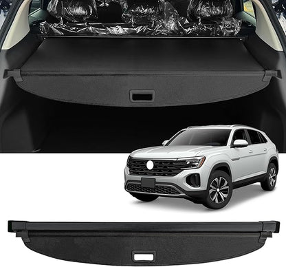 AUXKO Retractable Cargo Cover for Volkswagen Atlas Cross Sport 2026-2020, Waterproof Carbon Fiber Security Shade Cover for 2025 2026 VW Atlas Cross Sport Shielding Anti-Peeping Luggage Privacy Cover