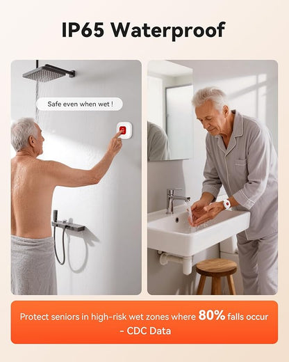 PILSAMAS WiFi Caregiver Pager Smart Call System - Display Caller ID & App Alerts, No Monthly Fee, IP65 Waterproof Wristband + 2 Call Buttons, Emergency Alert Button for Elderly at Home & Nursing Care