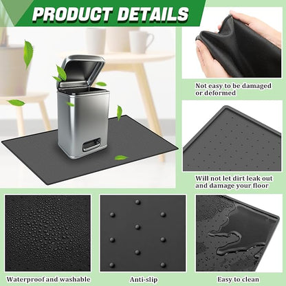 Tinideya Waterproof Trash Can Mat with Raised Edge Non Slip Under Garbage Mat Trash Can Pads Protective Silicone Rubber Tray for Kitchen to Avoid Spills Floor Scratches(Black,15.8" X 23.6")