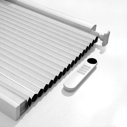 Boolegon No Drill Motorized Cellular Blinds with Remote Motorized Blackout Honeycomb Blinds for Indoor Windows Easy to Install Automatic Cellular Shades for Home,Blackout White,Custom Size