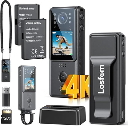 4K Body Camera with Audio and Video Recording, Dual Batteries Z13 Mini Small Body Cam, with Charging Dock&6 IR Night Vision, Wearable Camera for Vlog, Personal Protection, Security