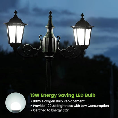 OHLUX Dusk to Dawn Outdoor Light Bulb, 13W 60W Equivalent Energy Saving A19 E26 Led Bulb, 5000K Cool White Smart Automatic On Off Photocell Sensor, 1100LM, 3 Pack