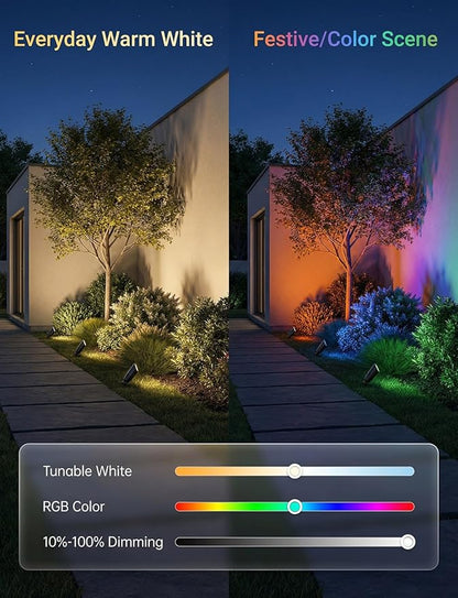 Gardenreet RGBCW MR16 LED Bulb, 12V Low Voltage Dimmable Halogen Replacement for Outdoor Landscape Lighting & Indoor Accent, Color Changing & Warm White, GU5.3 Bi-Pin, Bluetooth Mesh 65ft, 6 Pack