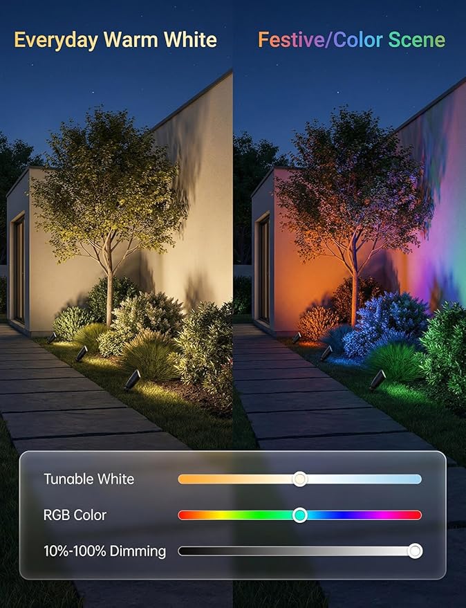 Gardenreet RGBCW MR16 LED Bulb, 12V Low Voltage Dimmable Halogen Replacement for Landscape Lighting & Indoor Accent Systems, Color Changing & Warm White, GU5.3 Bi-Pin, Bluetooth Mesh 65ft, 12 Pack