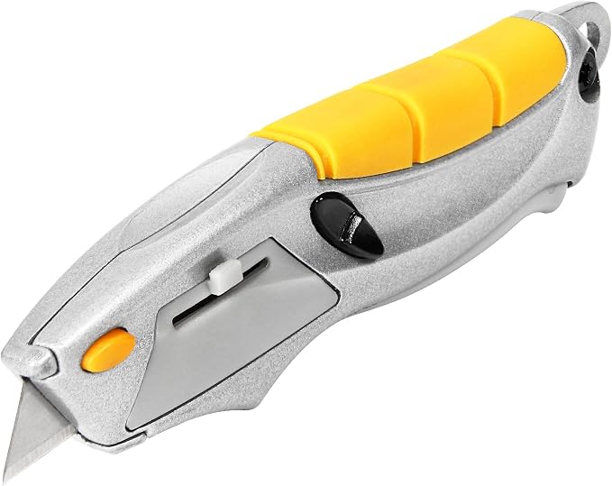 Alltrade Mini Quick Release Squeeze Utility Knife with 3 Blades, Compact Box Cutter with Fast Tool-Free Blade Change, Ergonomic Grip for Cardboard, Drywall, Craft, DIY & Warehouse Use - 150020