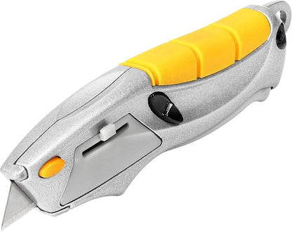 Alltrade Mini Quick Release Squeeze Utility Knife with 3 Blades, Compact Box Cutter with Fast Tool-Free Blade Change, Ergonomic Grip for Cardboard, Drywall, Craft, DIY & Warehouse Use - 150020