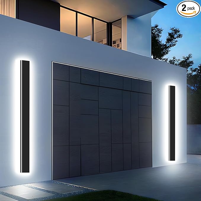 Upgraded 59inch 2pcs Modern Wall Light, 4.33 Inch Wide Dimmable Linear Wall Sconce, Waterproof IP65, Black LED Long Outdoor Lights for Garage, Front Door, Exterior Wall Lights