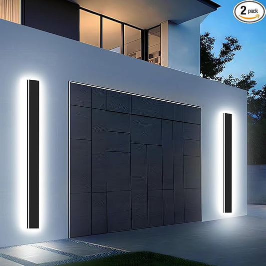 Upgraded 47inch 2pcs Modern Outdoor Wall Light,4.33 Inch Wide Dimmable Linear Outdoor Wall Sconce Waterproof Ip65,Black LED Long Outdoor Lights for Garage Front Door Exterior Wall Lights