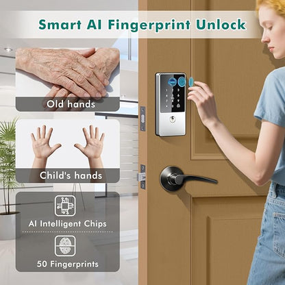 Biometric Smart Lock Deadbolt, Keyless Entry Door Lock with App Control & Remote Code Generation, Electronic Fingerprint Keypad for Home, Airbnb & Bedroom, Auto-Lock, Anti-Peep(Silver)