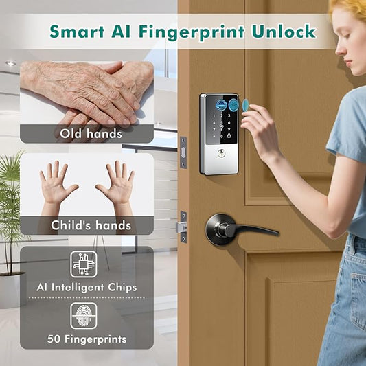 Biometric Smart Lock Deadbolt, Keyless Entry Door Lock with App Control & Remote Code Generation, Electronic Fingerprint Keypad for Home, Airbnb & Bedroom, Auto-Lock, Anti-Peep(Silver)