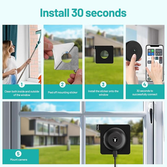 2K Window Mount Security Camera, Full Color Night Vision WiFi Indoor Camera with 2.4G&5GHz WiFi, Motion Detection, Alexa Compatible, 24/7 Recording, Easy Install Home Security Camera, 4-Pack