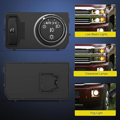 Nilight Headlight Dimmer Switch Compatible with 2014 2015 2016 2017 2018 2019 Chevy Silverado 1500 2500HD 3500HD Tahoe 2017-2019 GMC Sierra 1500 2500HD 3500HD with Blue LED Light