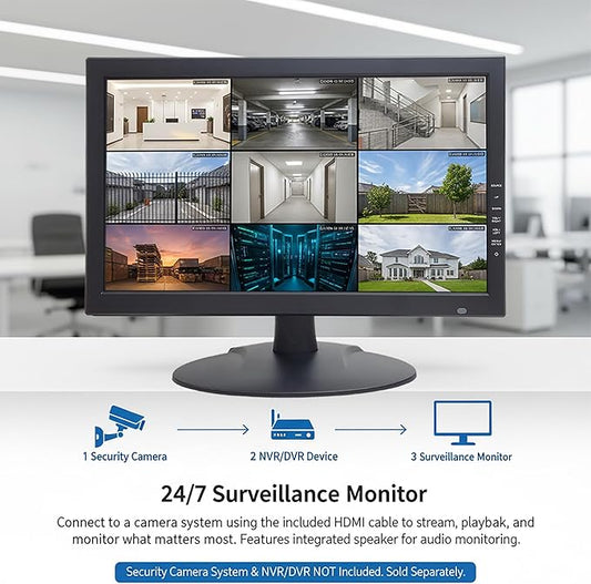 101AV 18.5" Scaled 4K Security Monitor with Super Sampling Anti-Aliasing (SSAA), HDMI (Scaled 4K/8MP), BNC/VGA, VESA Mount, Ultra-Smooth Detail for 24/7 CCTV & Home Office Surveillance