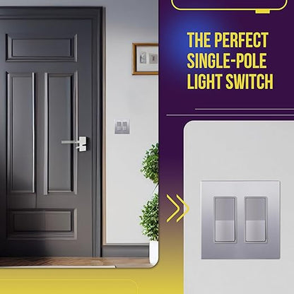 ENERLITES Elite Series Decorator Rocker Light Switch, 15A 120V/277V, Gloss Finish, Single Pole, 3 Wire, Grounding Screw, Residential Grade, UL Listed, 91150-SV, Silver Color