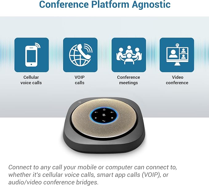 VTech VCS601-2 Bluetooth Conference Speakerphone - 360° Premium Voice Pickup with 6 Microphones, Smart NFC Connect, 24H Call Time with HD Audio, Reverse Charging USB C, Voice Assistant, Home Office