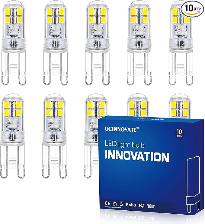 UCINNOVATE G9 LED Light Bulbs, 3W Daylight White, 25W Halogen Equivalent, No Flicker Energy Saving Bulb, AC 110V-120V, Non Dimmable, Ideal for Chandelier Home Lighting Lamp, 10 Pcs