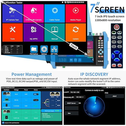 Rsrteng CCTV Camera Tester, 8K 32MP IP Camera Tester with POE++ Max 90W 8MP CVI TVI AHD SDI CVBS Camera Tester 7inch IPS Touch Screen CCTV Tester Support SFP, WiFi HD IPC Tester IPC-9800ADHS Pro