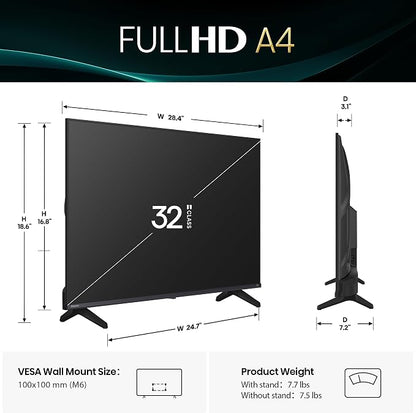 Hisense 32-Inch Class A4 Series FHD 1080p Smart Fire TV (32A4NF, 2025 Model) - DTS Virtual: X, Slim Bezel Design, Alexa Built in