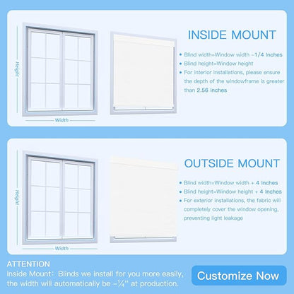 Motorized Roller Blinds with Remote, Cordless Automatic Smart Blackout Blinds, Motorized Roller Shades for Indoor Windows, Compatible with Alexa Google (Fabric White, 33" W x 72" H)
