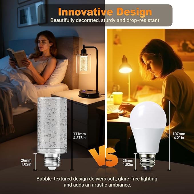 JandCase LED Bulb,5W,3000K,500LM Dimmable E26 Acrylic Bubble Bulb with Ceramic Base, Suitable for E26 Lighting Fixtures Including Chandeliers, Wall Sconces, Table Lamps, and Vanity Lights-2 Pack