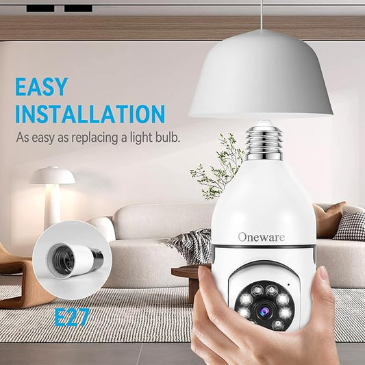 Light Bulb Security Camera HD Pan Tilt Wireless 360 Degree Floodlight Night Vision 5Ghz with Floodlight Human Motion Detection and Alarm 2pack with 64GB Card