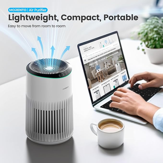 Air Purifiers for Bedroom Home for Smoke Pet Dander Odors, Air Purifier with Sleep Mode Small Air Purifier with Fragrance Sponge for Bedroom Office, Blue Ambient Light, 23dB Quiet, 2 Pack Ivory