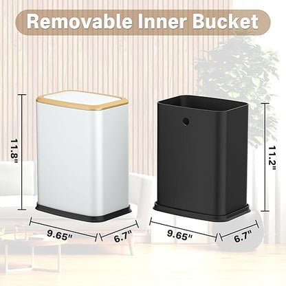 2.1 Gal Slim Bathroom Trash Can with Swing Lid, Rustproof Stainless Steel Small Garbage Can for Narrow Spaces & Toilet Side, Dog Proof Odor Control Waste Basket for Bedroom/Office, White
