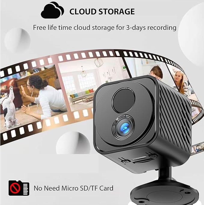 Mini Camera, 1080P Wireless Indoor Camera for Home Security, 60-Days Battery Life, AI Motion Detection Alerts, Auto Night Vision, Free Cloud Storage, No Need Micro SD Card, App Remote Viewing