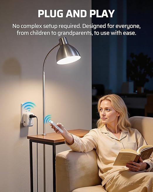 DEWENWILS Remote Control Outlet, Wireless Light Switch for Lamps, Fans, Household Appliances, Up to 100FT Range, Programmable Remote Outlet Switch, White
