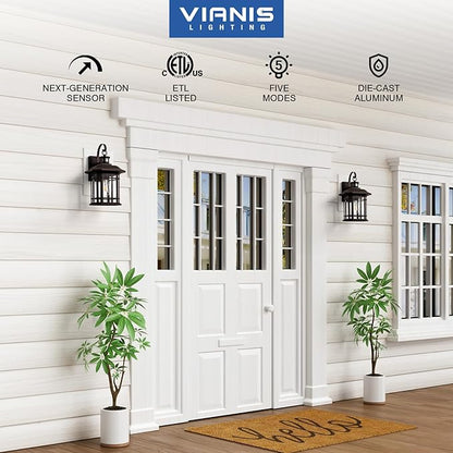 VIANIS Large Oil Rubbed Bronze Motion Sensor Outdoor Light, Distance and Time Adjustable Dusk to Dawn Outdoor Lighting, Waterproof Anti-Rust Exterior Lighting Fixtures for House, Doorway, Garage