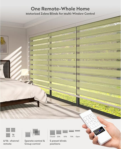 ACMEART Motorized Zebra Blinds,Smart APP & Remote Control Light Filtering Zebra Shades,Compatible with Alexa,Custom Size Electric Window Blinds for Home Office (Lemon Green)