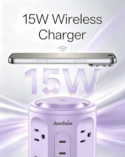 Power Strip Tower with USB Ports, 6.5 FT Extension Cord with Multiple Outlets (12AC+3A+2C) for Home Office Desk College Dorm Room Supplies