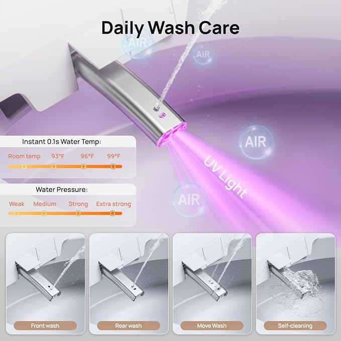 Smart Toilet with Bidet Built-in: Bidet Toilet with 4 Washing Child Friendly Modes, Elongated Heated Seat, One Piece Toilet with Dryer, Remote, Foot Sensor, Auto Flush Lid&Seat, UV-C Night Light