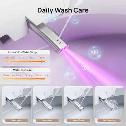 Smart Toilet with Bidet Built-in: Bidet Toilet with 4 Washing Child Friendly Modes, Elongated Heated Seat, One Piece Toilet with Dryer, Remote, Foot Sensor, Auto Flush Lid&Seat, UV-C Night Light