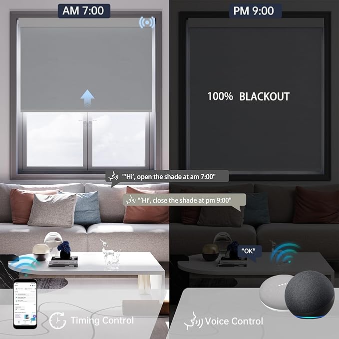 Motorized Blinds with Remote, Blackout Smart Blinds for Windows Automatic Shades Compatible with Alexa, Motorized Shades Customized for Bedroom Home Office (Blackout-Vinyl Smoky Grey)