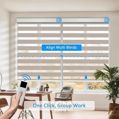 Motorized Zebra Blinds for Windows Cordless Electric Curtains with Remote Control Blackout Shades Custom Smart Blinds Compatible with Alexa Google Home(Roomdarking Caramel,W28 X 72in)