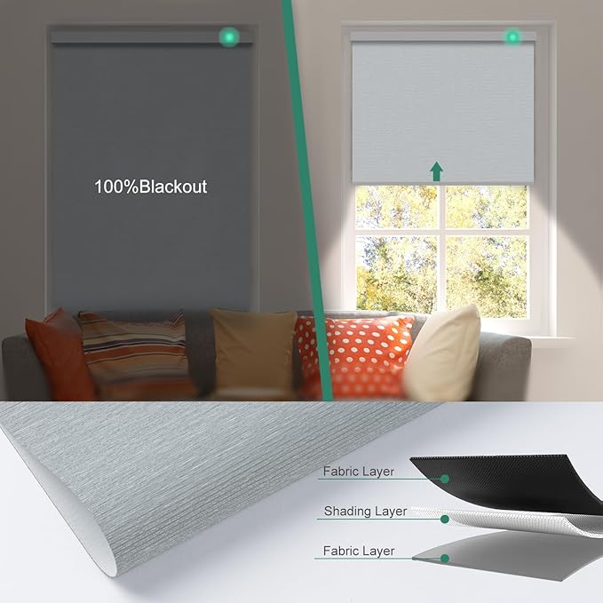 Motorized Blinds with Remote [100% Blackout & Silent Motor] Smart Blinds Compatible with Alexa Google HomeKit, Electric Roller Shades for Indoor Windows, Customized Size, Linear Lunar Silver