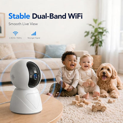 Baby Monitor with Camera and Audio, Smart Motion Tracking & 3X Zoom, Indoor Camera, Color Night Vision, 5G/2.4G WiFi, Two-Way Audio, 3MP 355° Pan Tilt, Pet Camera, SD/Cloud