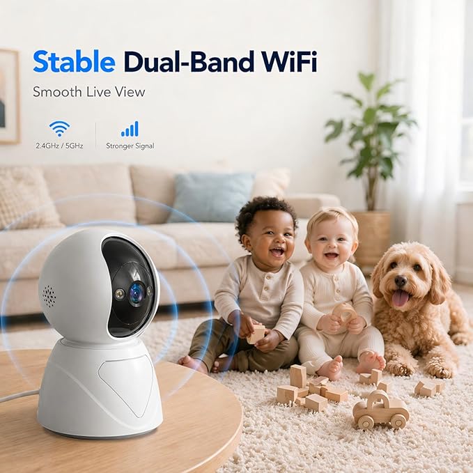 Baby Monitor with Camera and Audio, Smart Motion Tracking & 3X Zoom, Indoor Camera, Color Night Vision, 5G/2.4G WiFi, Two-Way Audio, 3MP 355° Pan Tilt, Pet Camera, SD/Cloud, 2 Pack