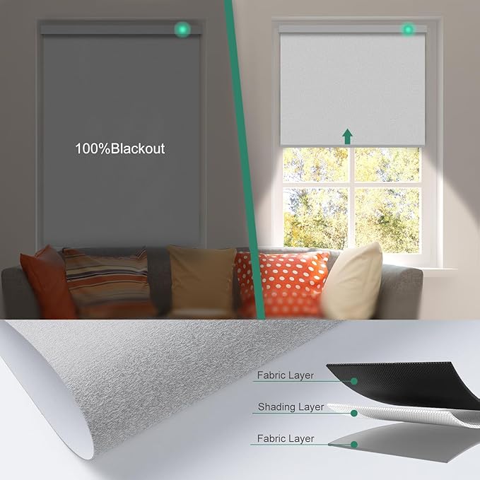 Motorized Blinds with Remote [100% Blackout & Silent Motor] Smart Blinds Compatible with Alexa Google HomeKit, Electric Roller Shades for Indoor Windows, Customized Size, Shimmer Steel Silver