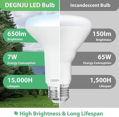 DEGNJU 24 Pack Indoor Flood Light Bulbs, BR30 LED Bulb 7W Equivalent 65W, Dimmable Recessed Light Bulbs, 650LM 5000K Daylight 15000 Lifetime LED Can Light Bulb, Interior Home E26 Base