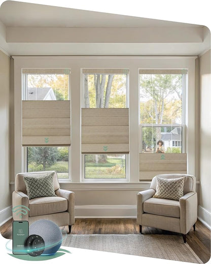 Yoolax Smart Top Down Bottom Up Roman Shades, Motorized Roman Shades with Remote, Blackout Smart Blinds Work with Alexa, Google Home, Apple Homekit for Living Room Bedroom, Customized (Caramel Gold)
