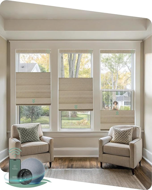 Yoolax Smart Top Down Bottom Up Roman Shades, Motorized Roman Shades with Remote, Blackout Smart Blinds Work with Alexa, Google Home, Apple Homekit for Living Room Bedroom, Customized (Caramel Gold)