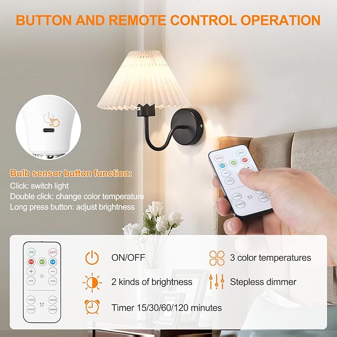 4Packs Magic Rechargeable Light Bulbs with Remote Control, E26 Cordless Battery Operated Light Bulb for Lamps, Wireless No Electricity Smart Battery Powered LED Bulb, 2200mAh/Dimmable/Timer