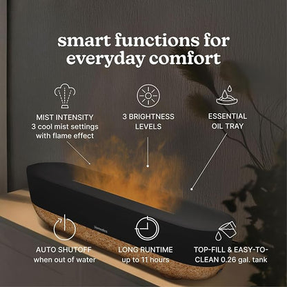 Homedics Fireside Ultrasonic Humidifier, 0.26-Gal, Visible Flame-Effect