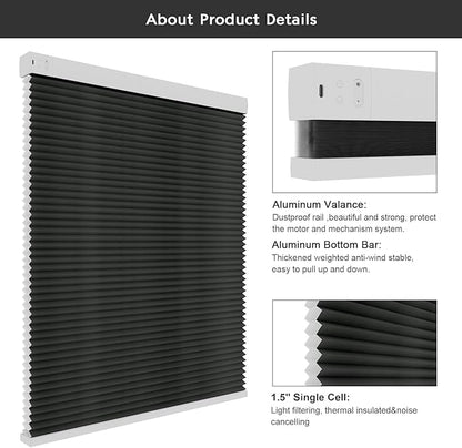 Changshade Motorized Cellular Shades Remote Control Light Filtering for Indoor Windows, Custom Size Smart Honeycomb Blinds Electric Automatic Solar Panel Compatible with Alexa, Google Home, Black