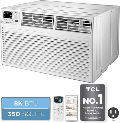 TCL H8T9E1-A 8,000 BTU Smart Through-The-Wall Air Conditioner, Fan & Dehumidifier, 350 Sq. Ft, Remote Control, Compatible with Alexa/Google Assistant, White