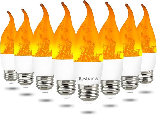 Bestview LED Flame Effect Light Bulbs,3 Modes Smart E26 Chandelier Base Flickering Candle Fire Light Bulb for Halloween, Christmas, Party, Porch, Indoor&Outdoor Home Decoration (8 Pack)